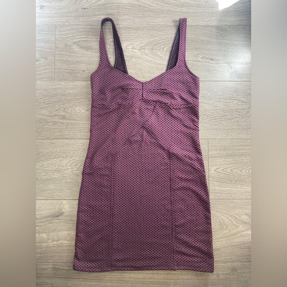 Free People pink & black polka dot stretchy mini body con sleeveless dress